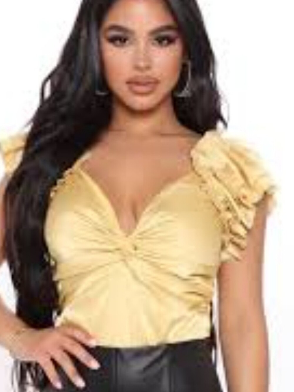 🌟7/25$ Boutique Ruffled Sleeve V-Neck Women's Satin Bodysuit In Goldenrod